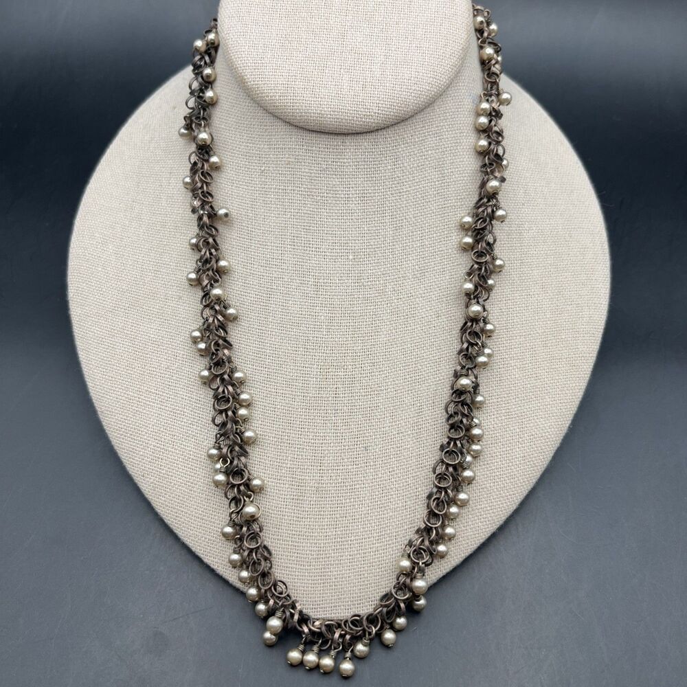 Dominique Cohen Faux Pearl Necklace Long Antiqued Copper Tone Cluster Bead Dom